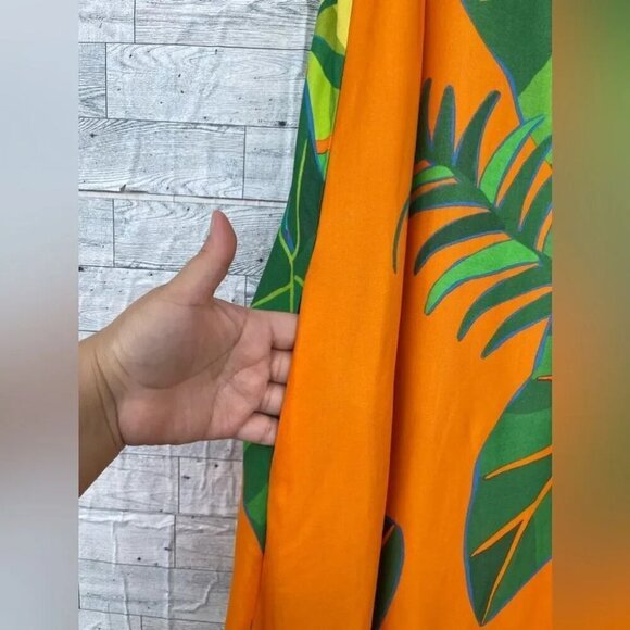 FARM RIO ANTHROPOLOGIE Tropical Leaves Print Halter Maxi Dress XXS Orange - Picture 7 of 14